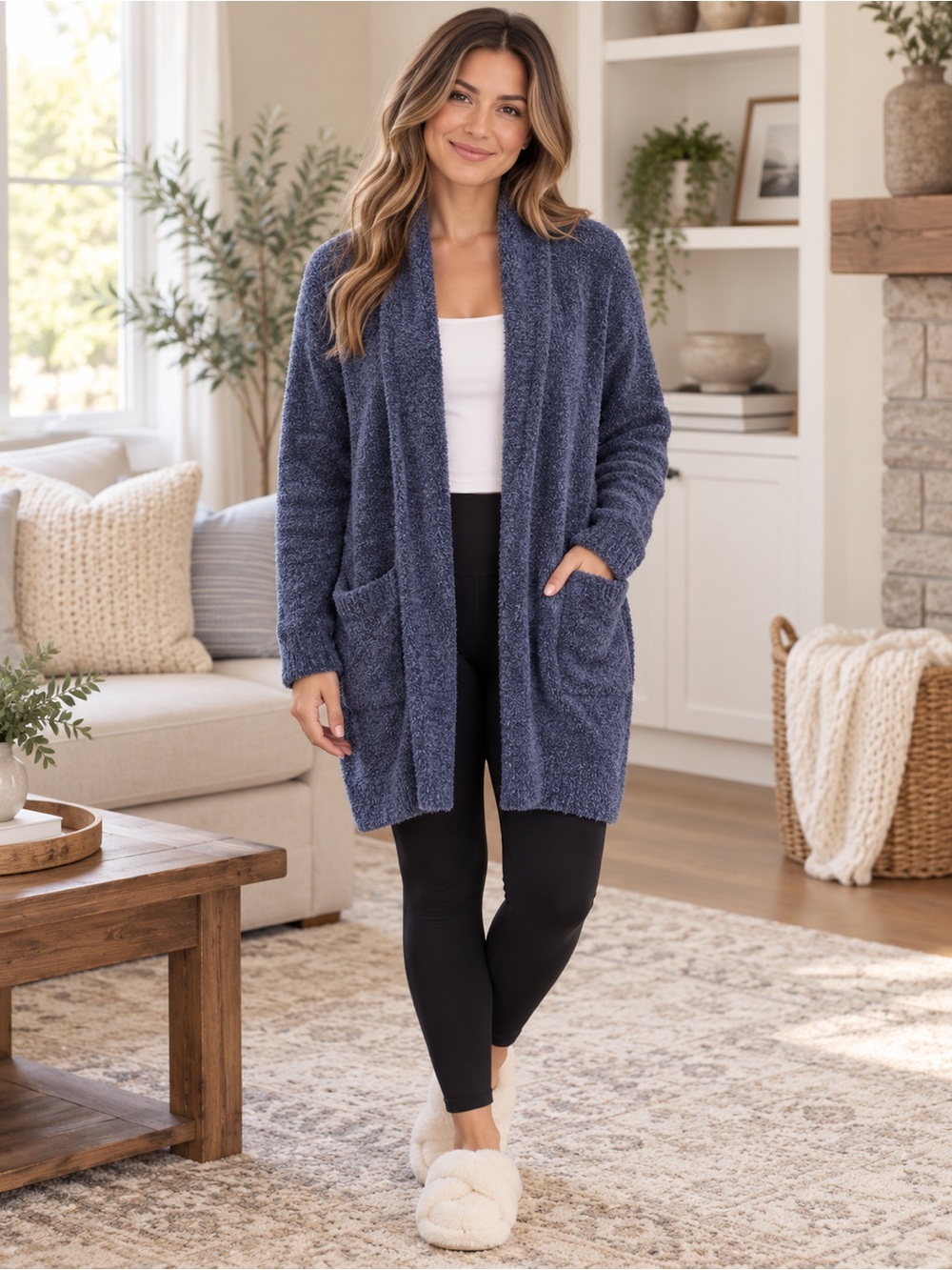 Barefoot Dreams Heathered Blue Gray Open-Front Cozy Cardigan Sweater
